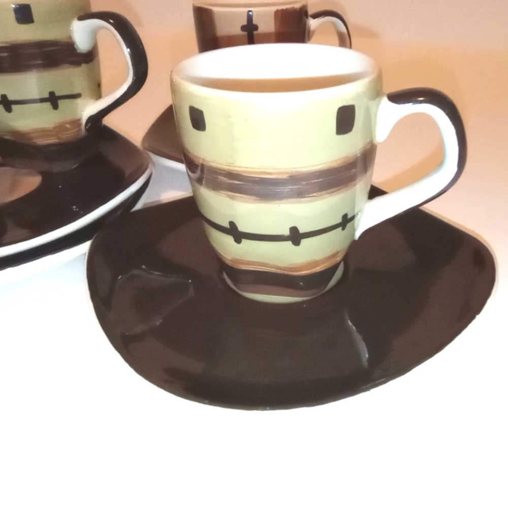 Set Of 4 Gaunaurd Espresso Cup Saucer Multicolored Brown Coffee Cups